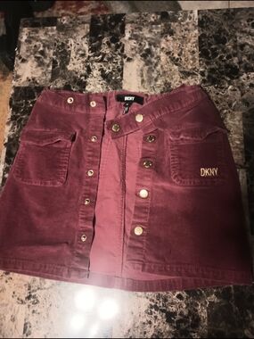 DKNY Girls Burgundy Button-Front Corduroy Skirt